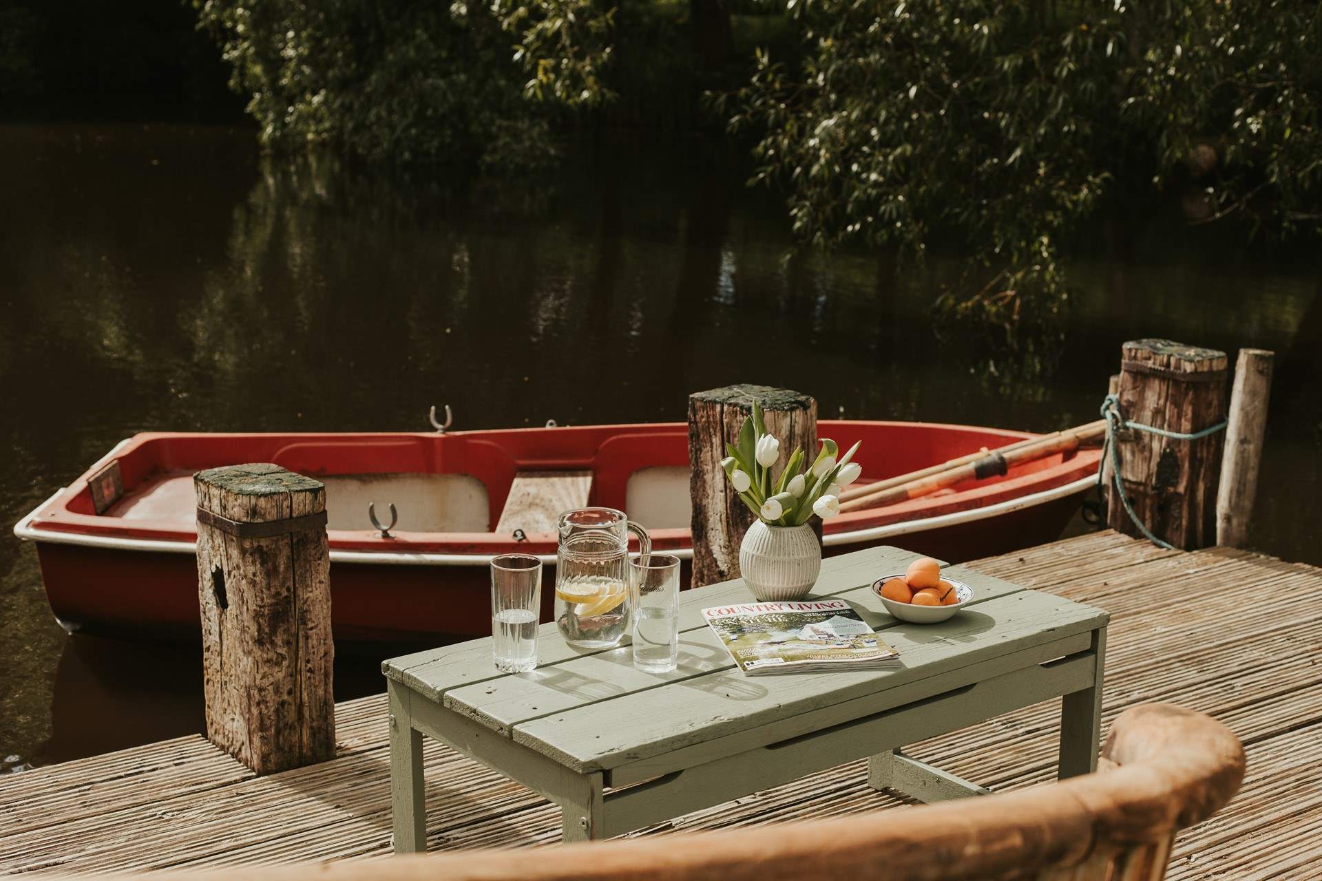 Take to the water on the quaint rowing boat, or enjoy a spot of yoga on the decking. 