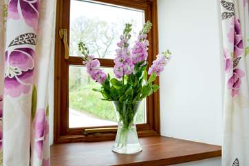 Flowers on the window sill.