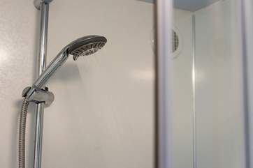 The en suite shower-room has a lovely (and hot) double shower, just across from the cloakroom but still within the tent.