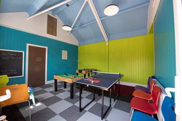 The games-room is bright and colourful.