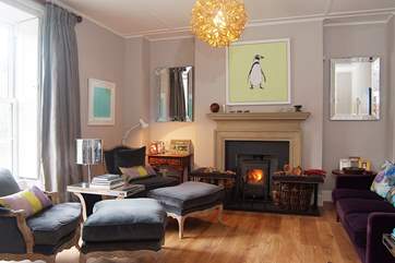The sitting-room is chic and luxurious.