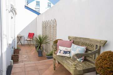Just to the right of the courtyard are steps up to a little lawned garden - quite a bonus for a cottage in Appledore.