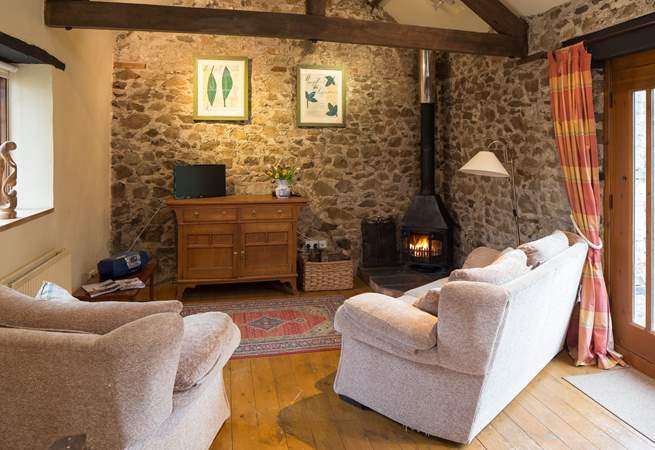 Cosy living-room with wood-burner.