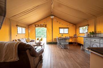 Looking from the bedroom areas to the front of the tent.