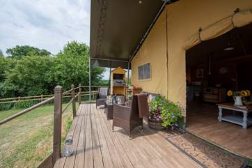 The deck is a perfect place for relaxing with a good book.