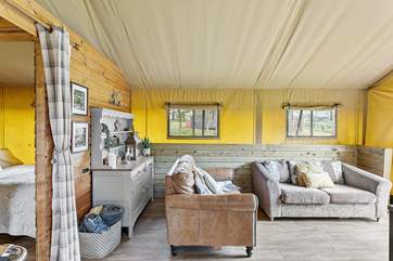 There are comfy sofas to relax on.