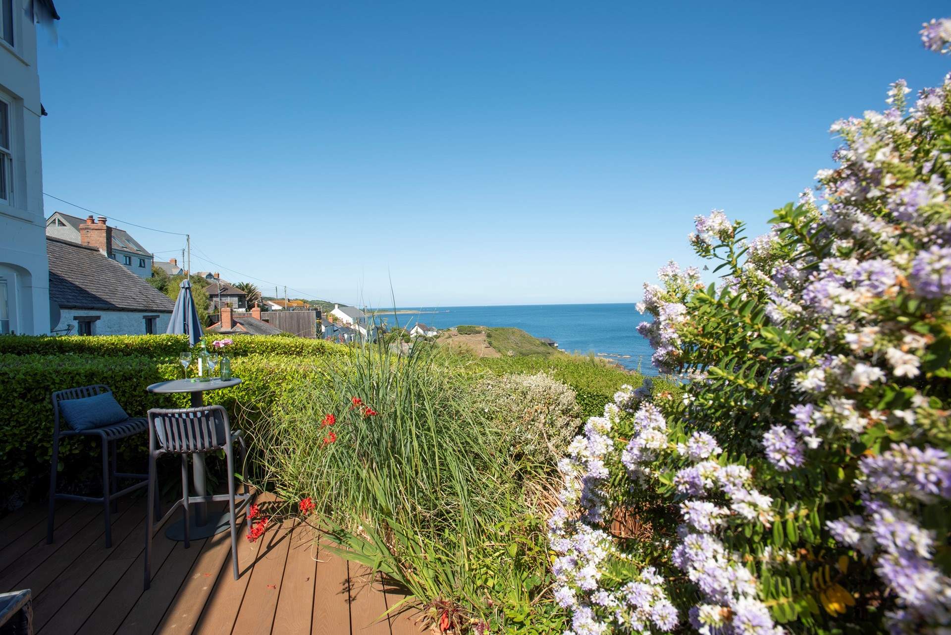 The decking area has far reaching ocean views.