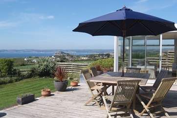 The terrace is peaceful with amazing views of St Michael's Mount and Mount's Bay.