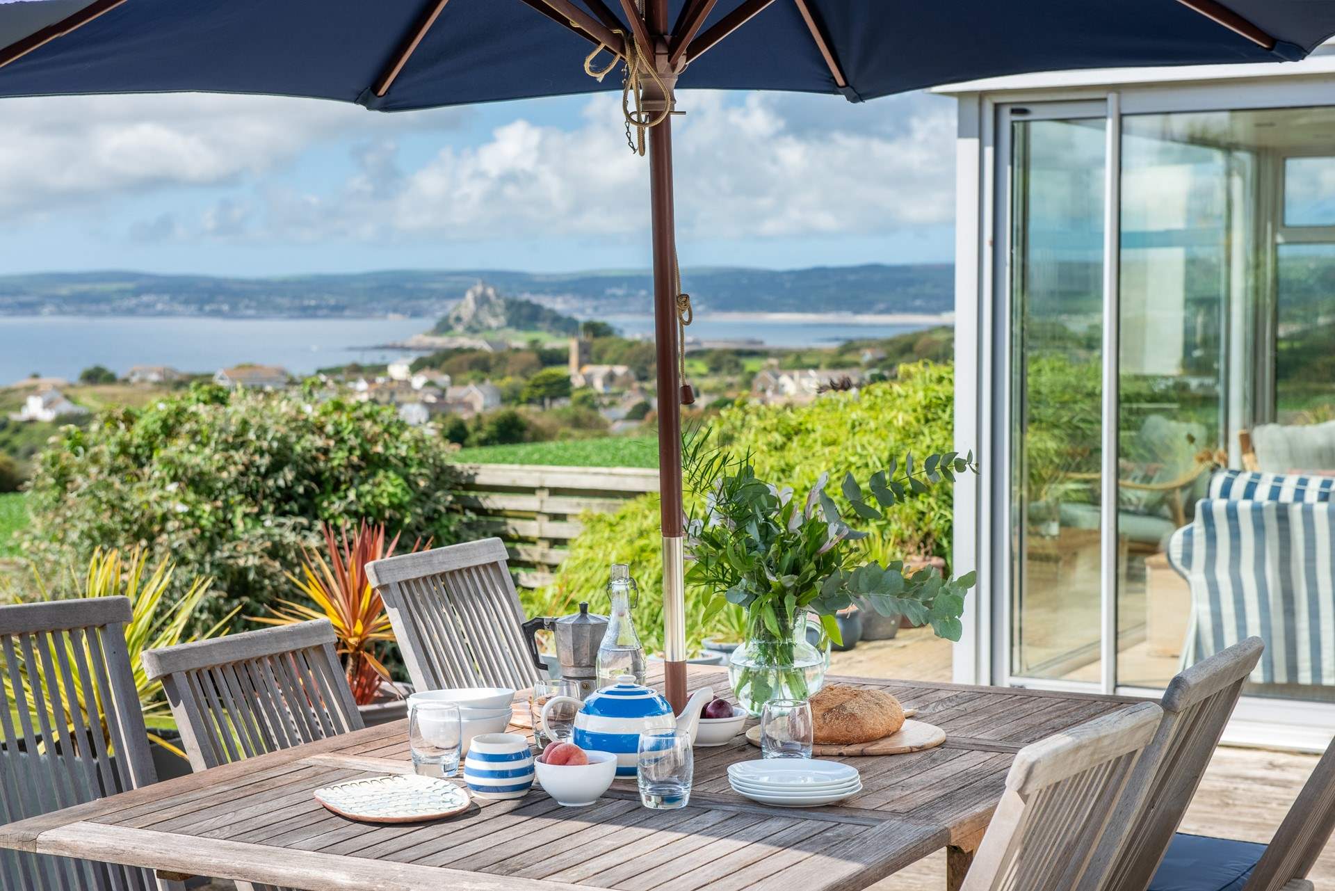 The decked patio is the perfect spot for a laid back lunch or supper.