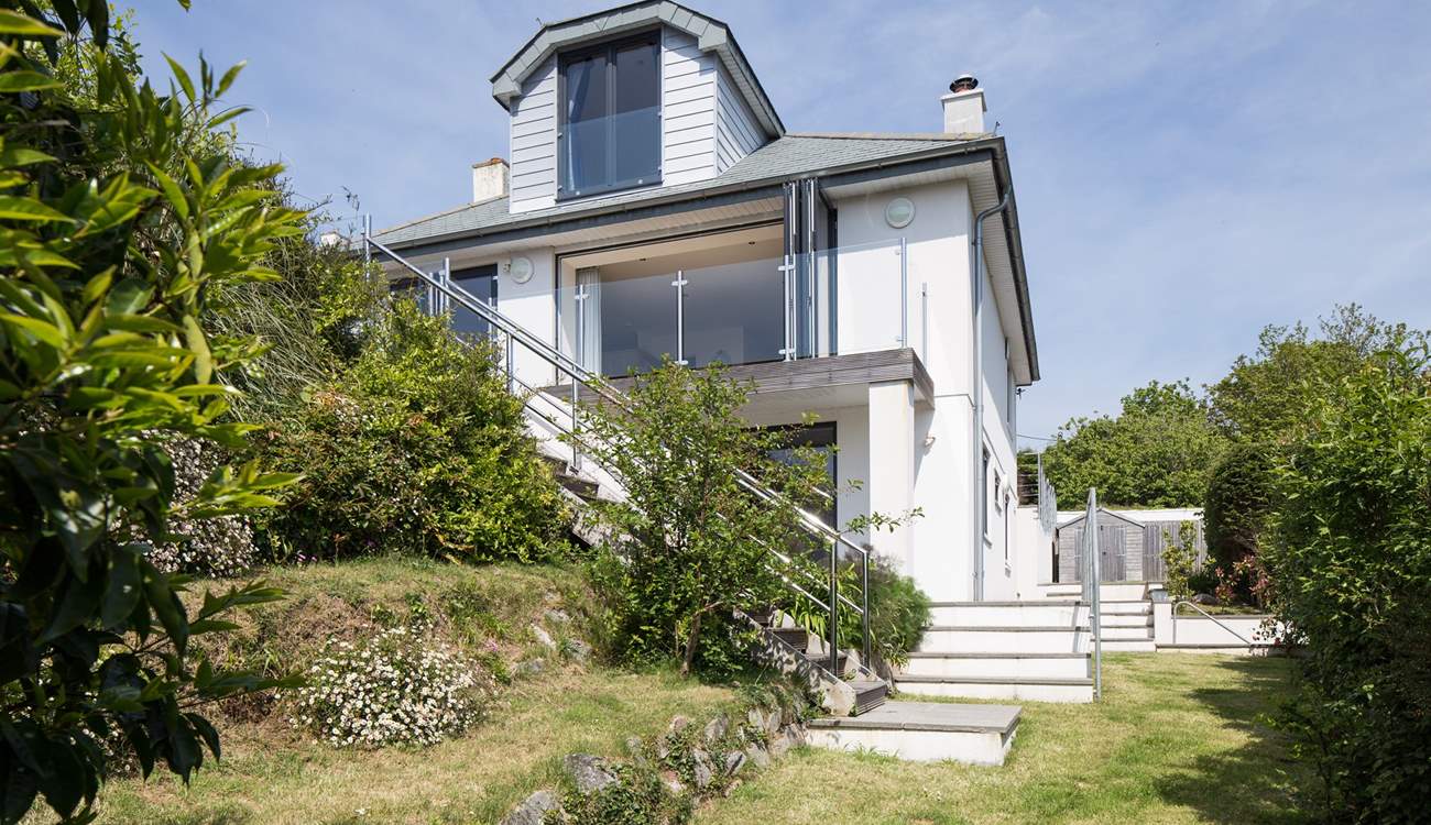 Looking up at the house from the lower grassed-area.