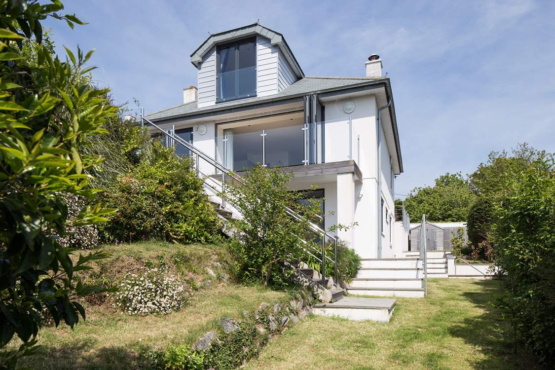 Looking up at the house from the lower grassed-area.