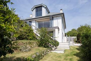 Looking up at the house from the lower grassed-area.
