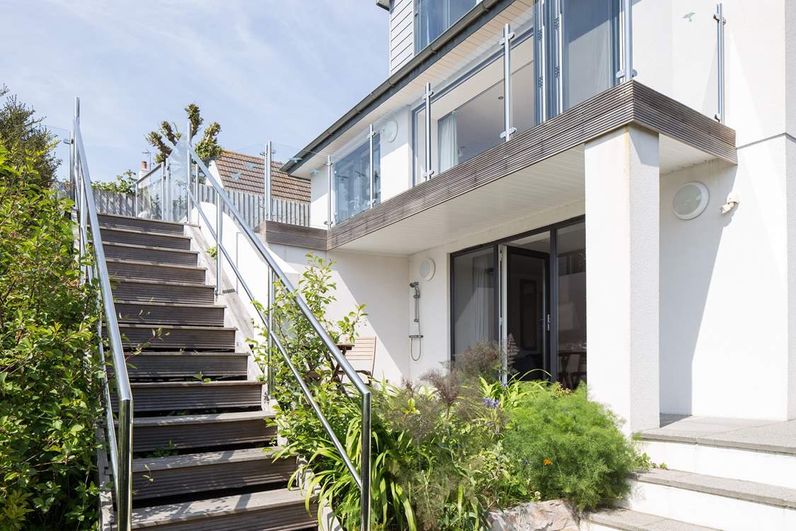 Steps leading to the first floor decked-area.