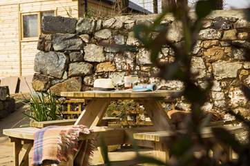 The patio to the front of the cottage is a little sun-trap at certain times and a shady retreat at others.