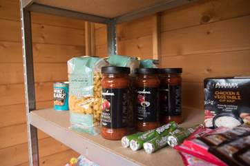 The honesty shop shelves are stocked with all sorts of necessities as well as Cornish treats.