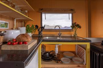 The kitchen is equipped for all of your glamping holiday needs.