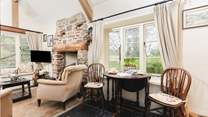 Dining for two with a garden view.