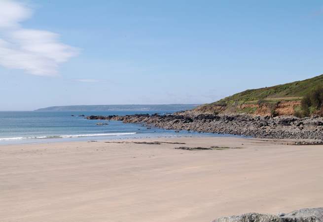 Perranuthnoe beach, seen here at low tide, is just a short stroll from the cottage.