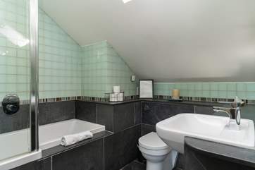 The main bedroom en suite with an overhead shower.