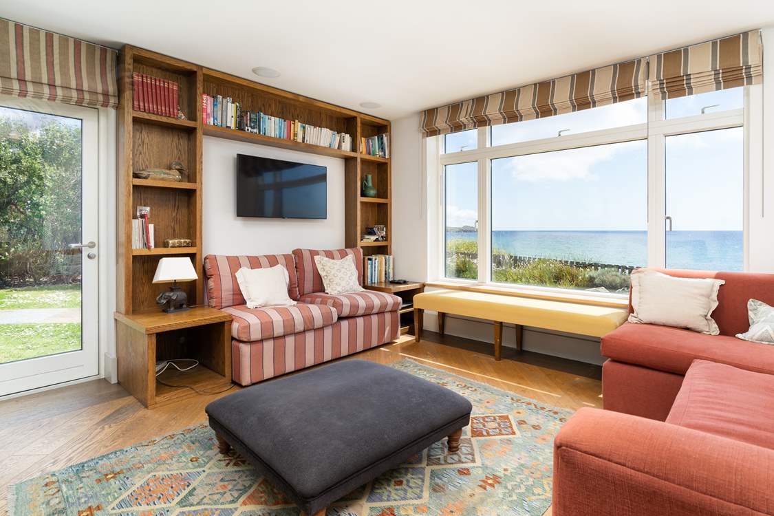 The living room has quite a special view out to sea.
