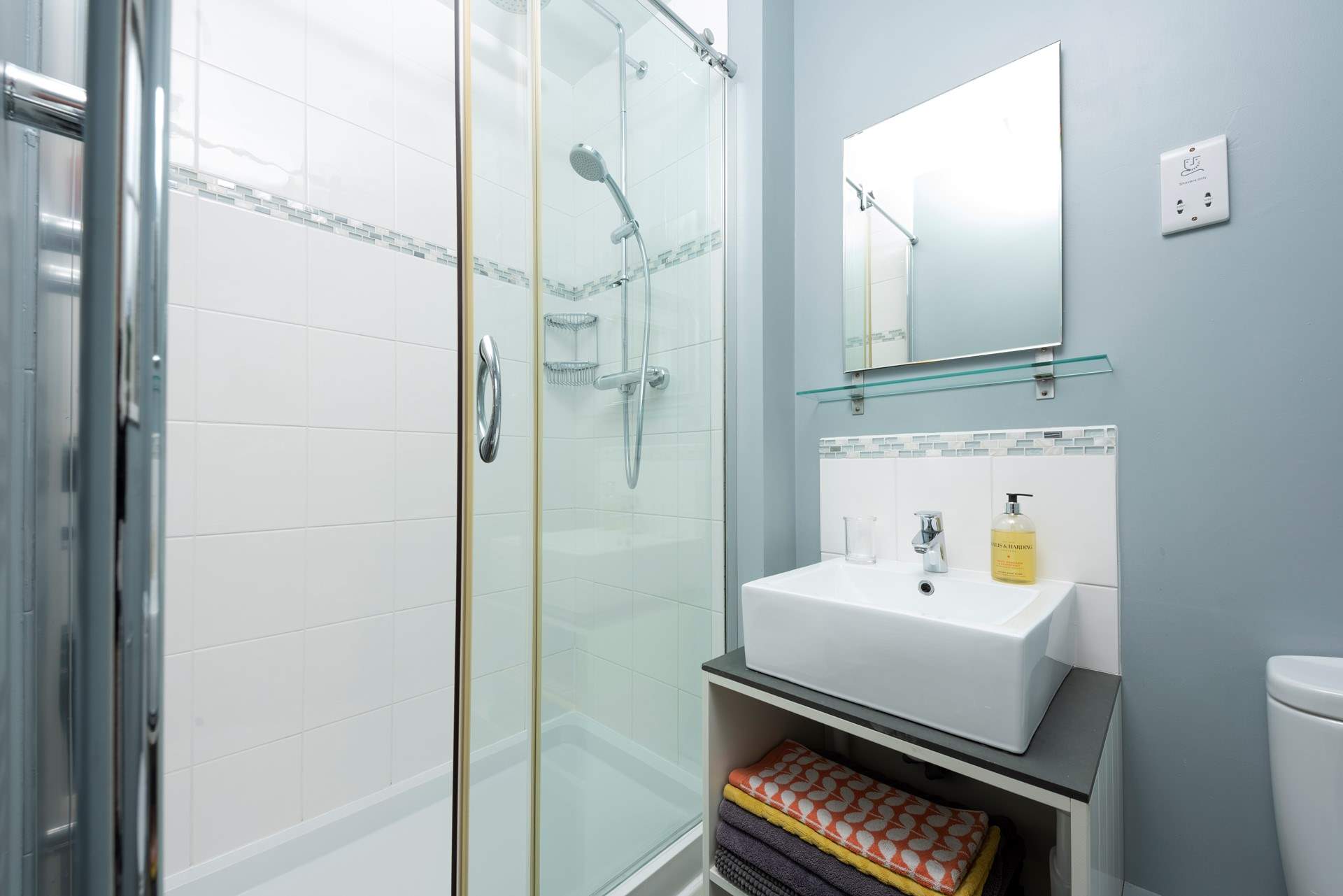 The sparkling en suite shower room.