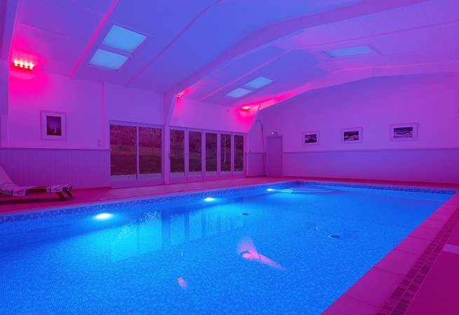 The 15m heated indoor pool has a colour-changing light system - fabulous at night!