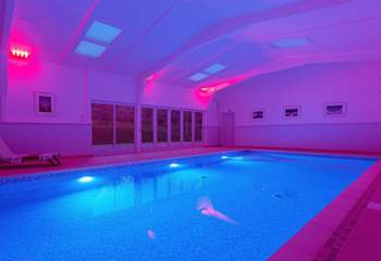 The 15m heated indoor pool is just a short walk away and has a colour-changing light system - fabulous at night!