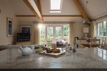 Plenty of work surface space on the huge granite-topped island unit.