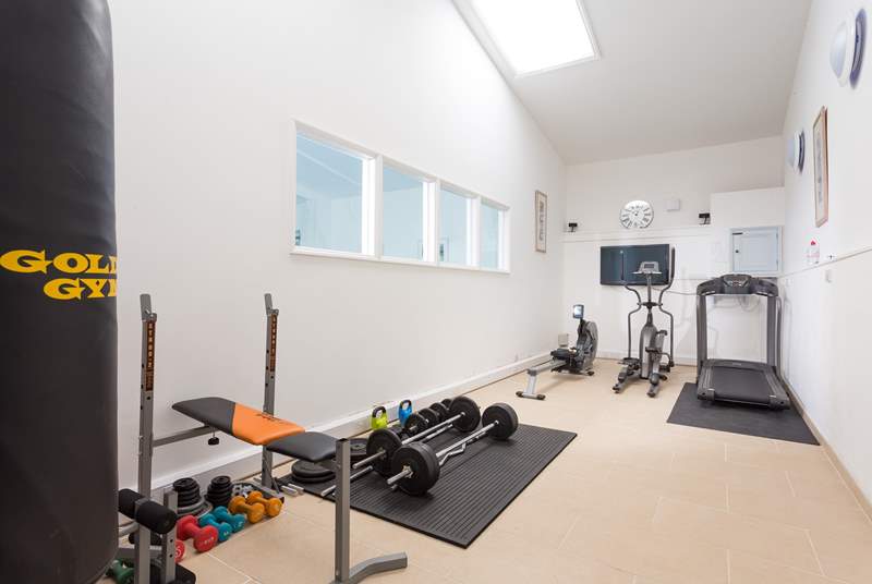 The gym is located in the pool house.