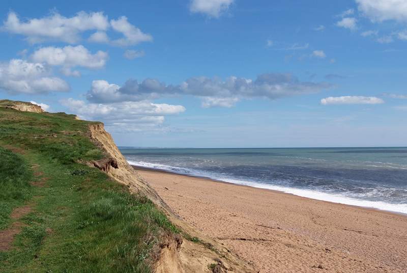 The Jurassic Coast is stunning. This is the closest beach at Burton Bradstock, four miles from Sturthill Stable - there is a famous cafe here too - The Hive Beach Cafe. Well worth a visit.