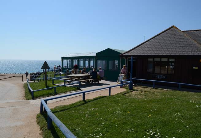 The Hive Beach Cafe at Burton Bradstock, serving locally caught seafood and delicious cakes.