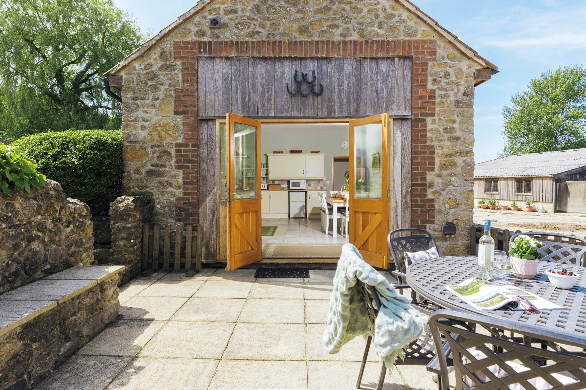 The view from your sunny patio. The farm buildings are visible here on the right hand side.
