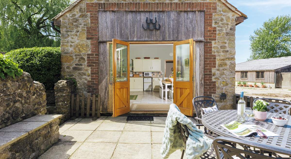 The view from your sunny patio. The farm buildings are visible here on the right hand side.