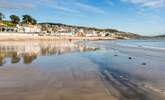 Sandy beaches stretch out at Lyme Regis. - Thumbnail Image