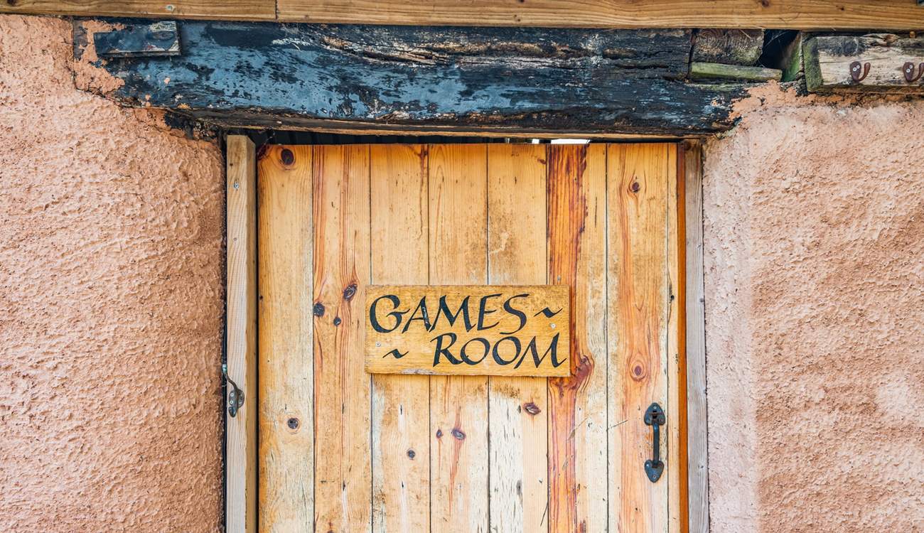 The games-room is just next to the front door to Lambs Lawn, in part of one of the farm's barns.