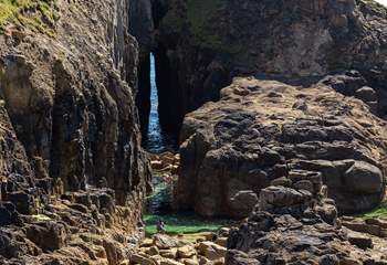 Head out in the car, walk through the Cornish countryside to the stunning beach at Nanjizal, you may see the wild ponies on the way.