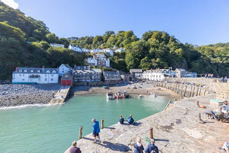 The view of the village of Clovelly from the harbour.