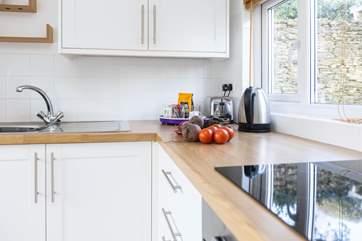The small but well-equipped kitchen.