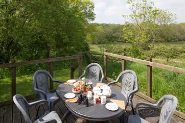The outside decking-area has wonderful views over the Nature Reserve.