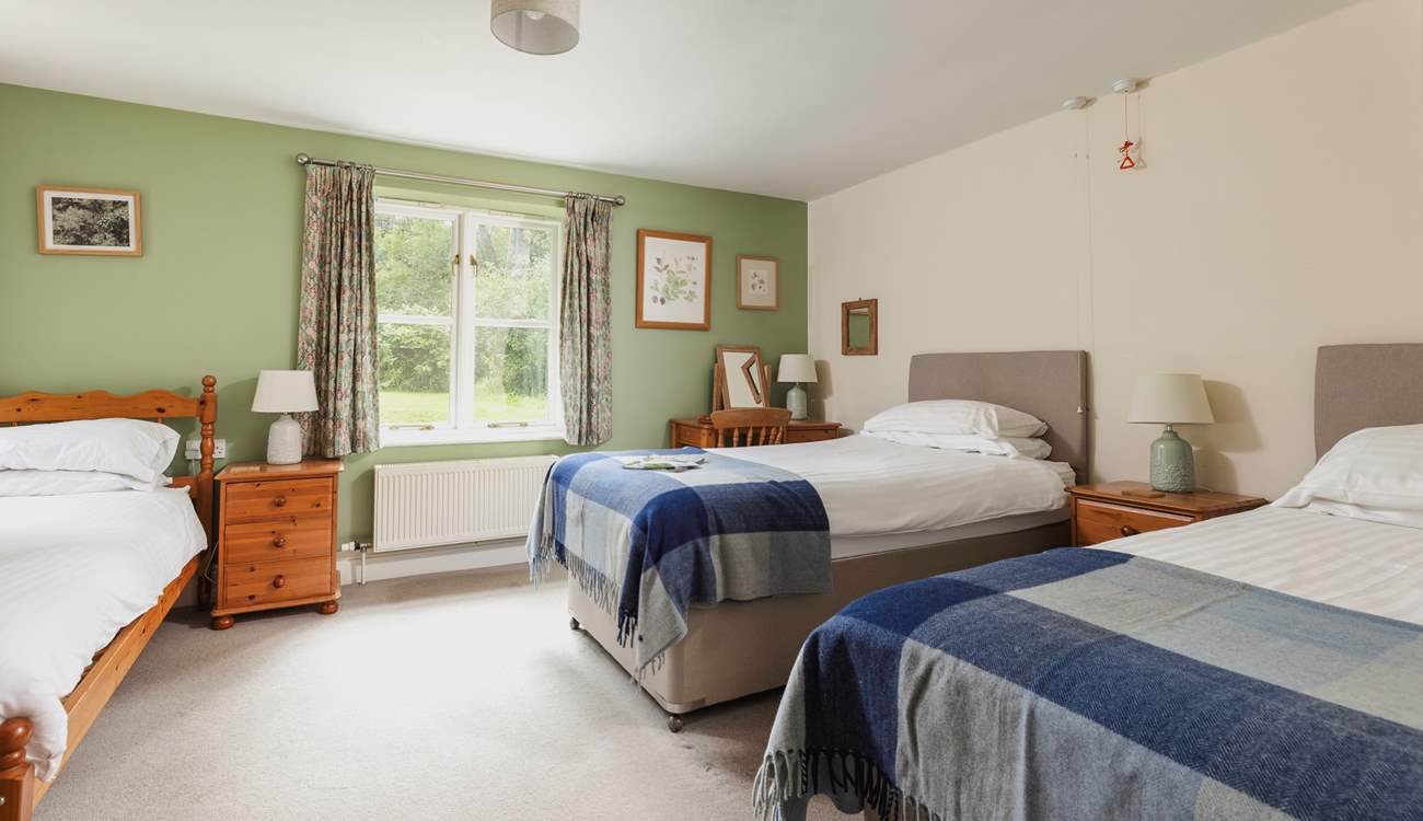 This is Lichen, the ground floor bedroom. There is a 'zip and link' bed which can become twin beds and a further single bed; a great family room.