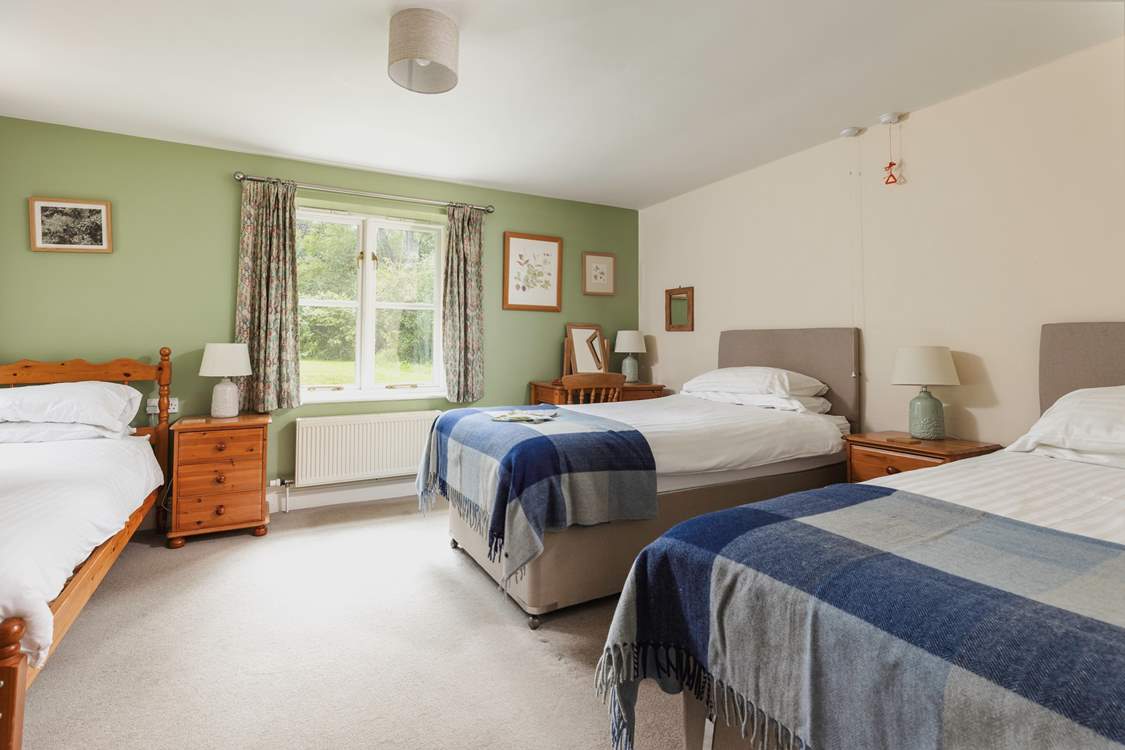This is Lichen, the ground floor bedroom. There is a 'zip and link' bed which can become twin beds and a further single bed; a great family room.
