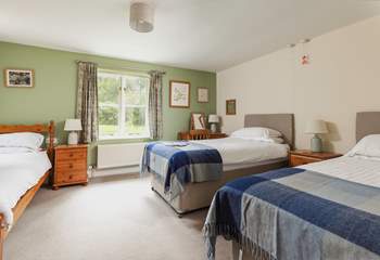 This is Lichen, the ground floor bedroom. There is a 'zip and link' bed which can become twin beds and a further single bed; a great family room.