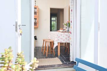 Looking from the terrace into the kitchen.