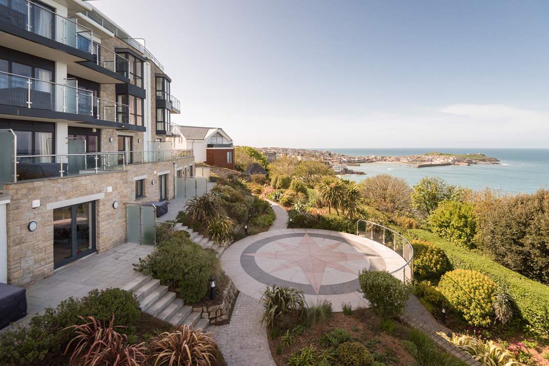 The view from the balcony, with the communal terrace below.
