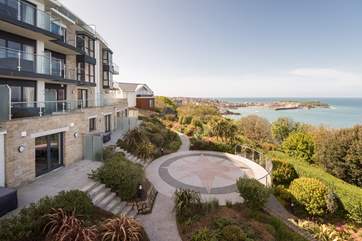 The view from the balcony, with the communal terrace below.