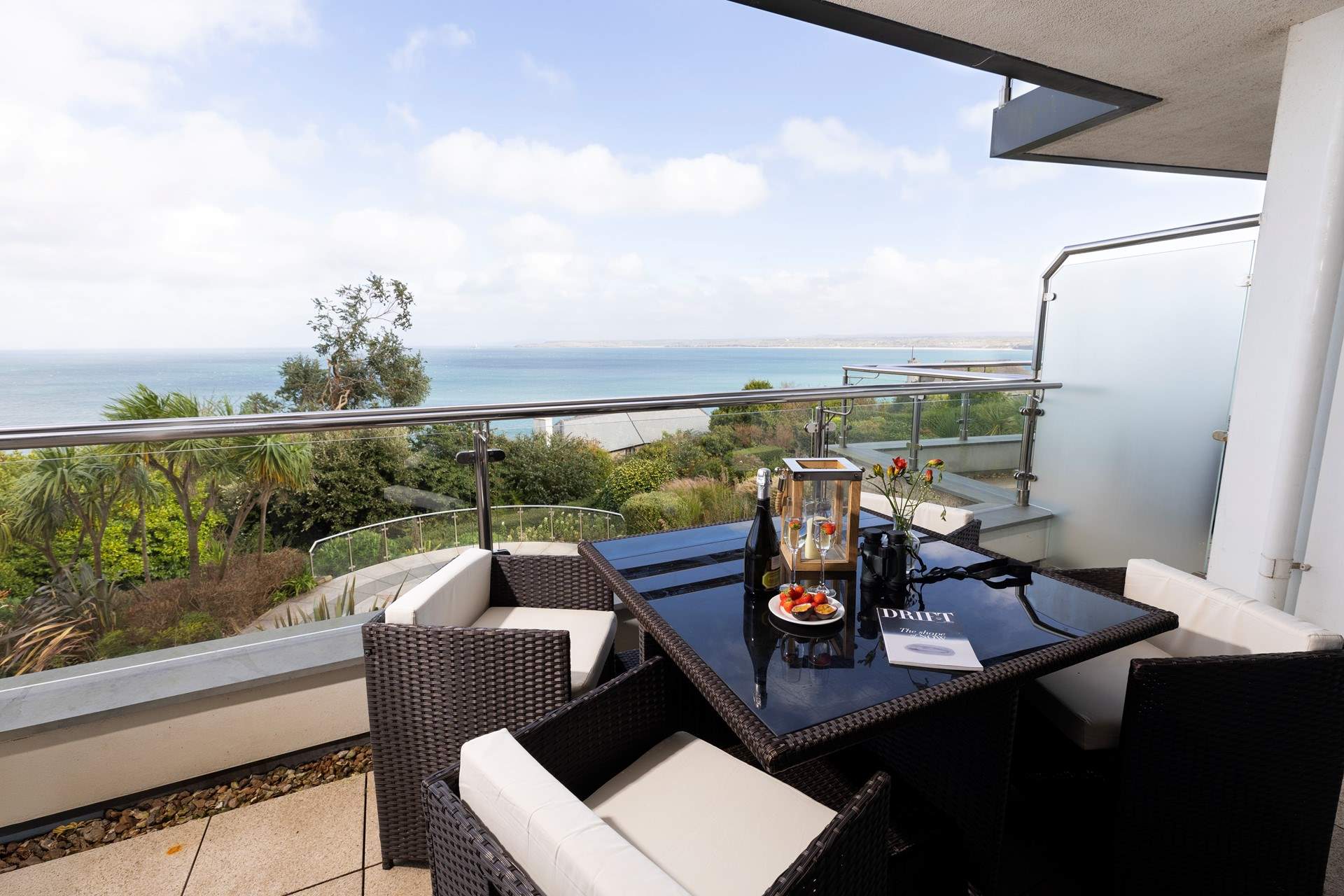 The view towards the golden sands of Hayle to the right of the terrace.