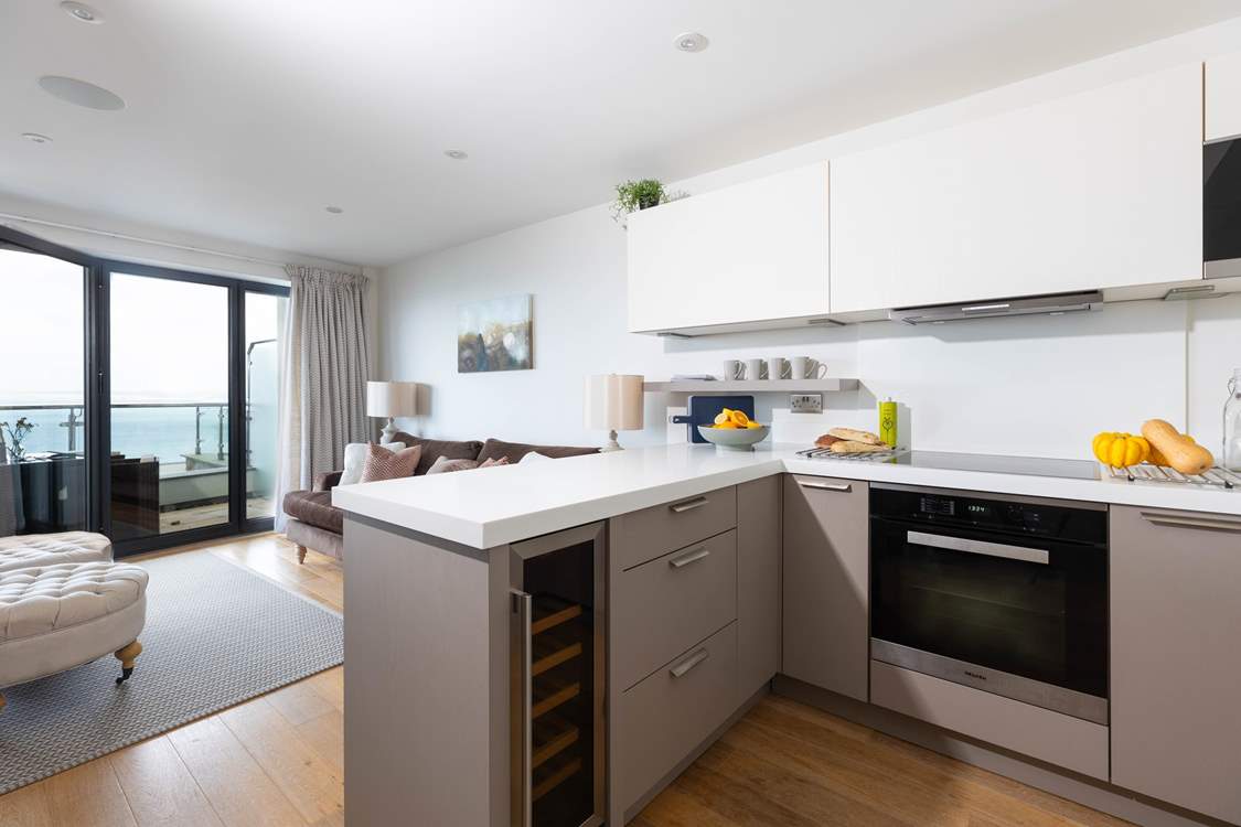 The kitchen is sleek, modern and equipped with everything an aspiring chef may need.