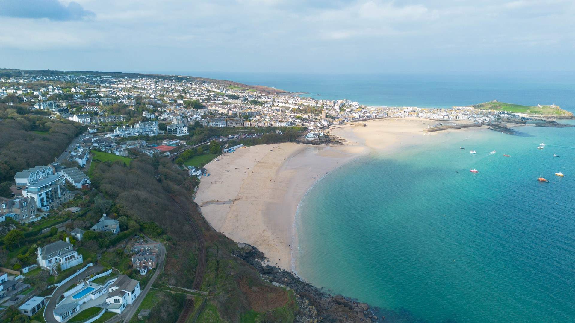 Beautiful St Ives harbour from the air. 