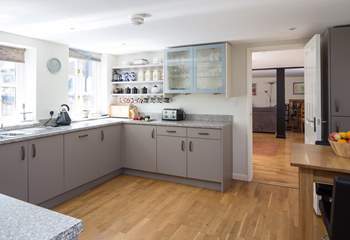 The kitchen looks out over the inner courtyard in this very quiet setting.