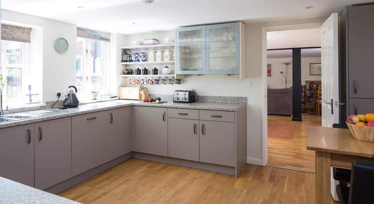 The kitchen looks out over the inner courtyard in this very quiet setting.